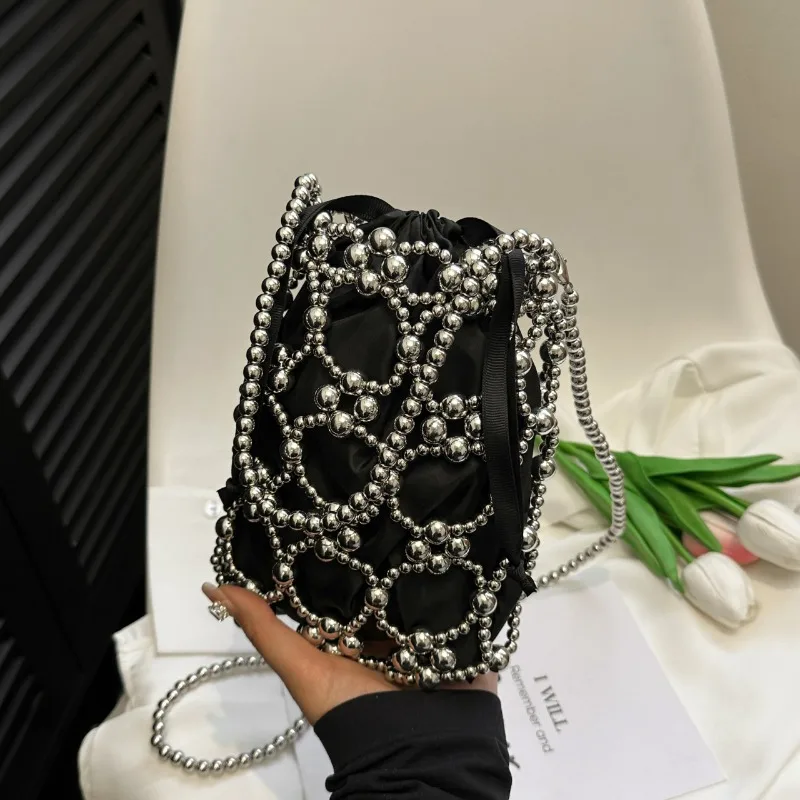 Luxury Bags On Sales - Boncuk Beyaz Kova Omuz ve Crossbody