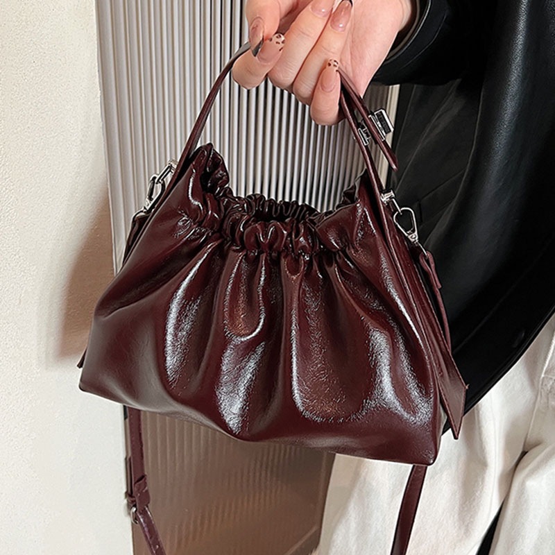 Kadınlar için Bordo Büzgülü Bu - Top Handle Patent Bag incelemesi ve fiyatı