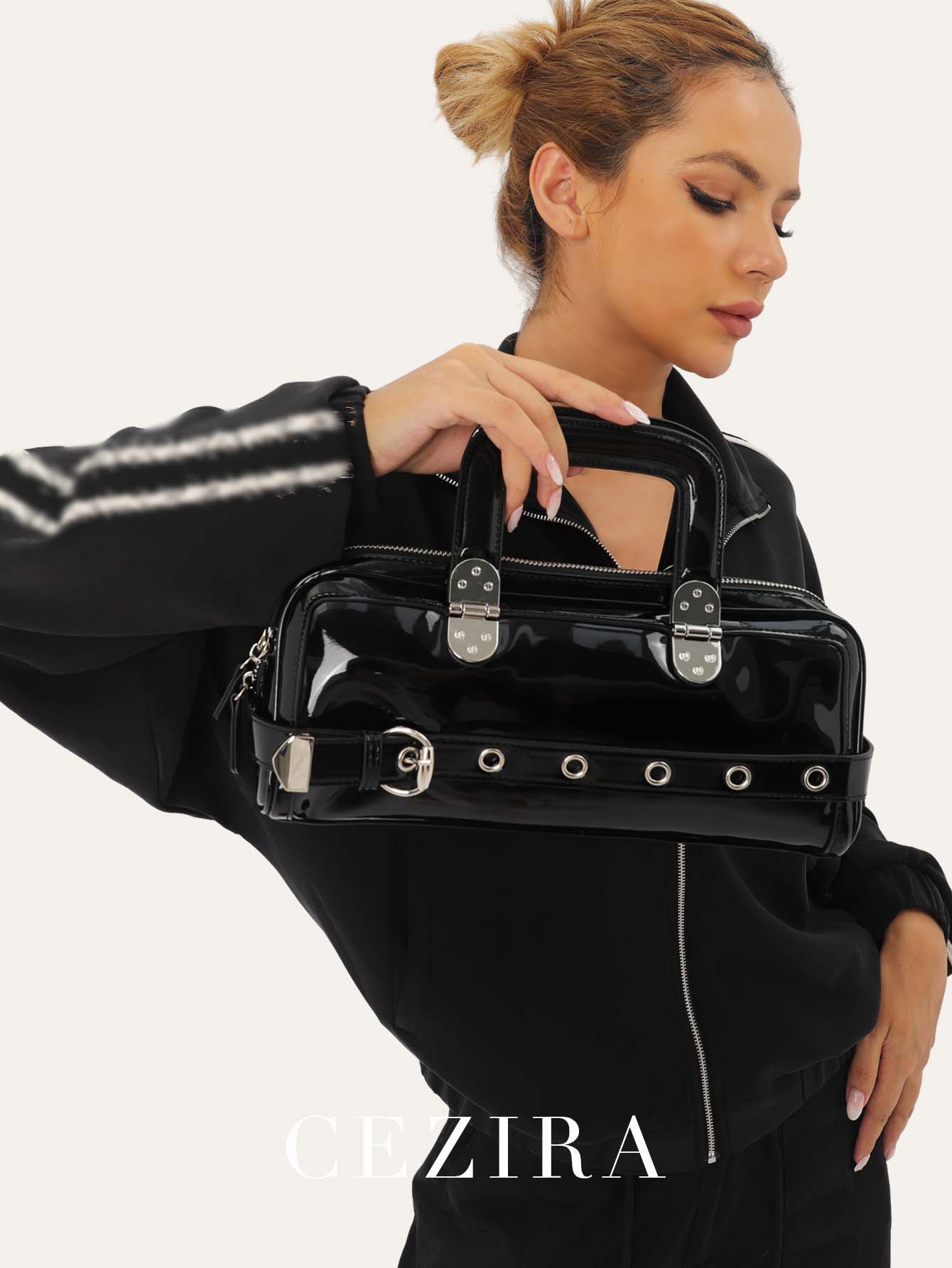 CEZIRA moda Punk Patent PU Veg - Top Handle Patent Bag incelemesi ve fiyatı